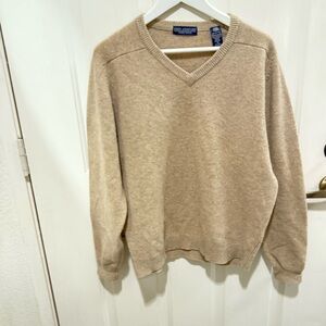 John Ashford 100% lambswool v-neck sweater tan medium